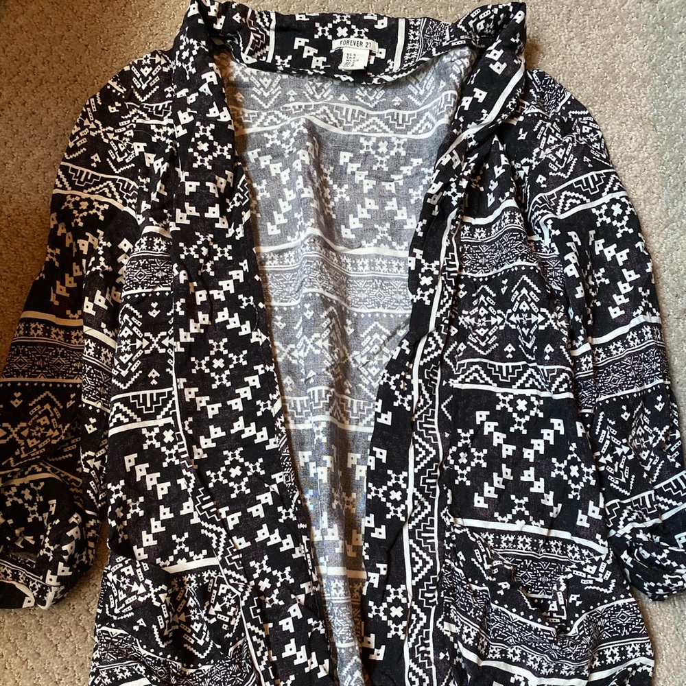 Forever 21 Aztec Tribal Print Light Cardigan